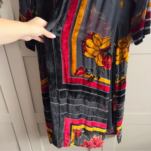 Citron Santa Monica Silk Velvet Coat Dress Button Down Cardigan Wearable Art - Picture 7 of 8